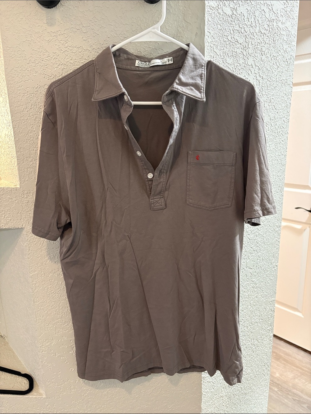 Criquet Men's Short Sleeve Polo in Taupe/Dark Grey